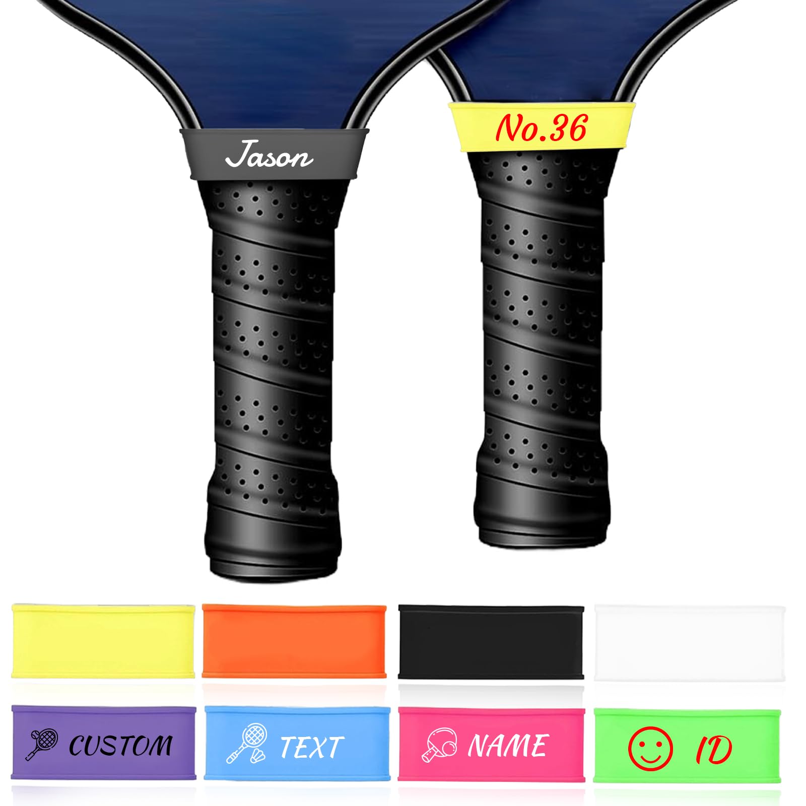 HJX 2pcs Personalized Pickleball Paddle Name Bands - Custom Silicone Ring Grip Bands for Paddle Grip, DIY Gifts for Pickleball Lovers