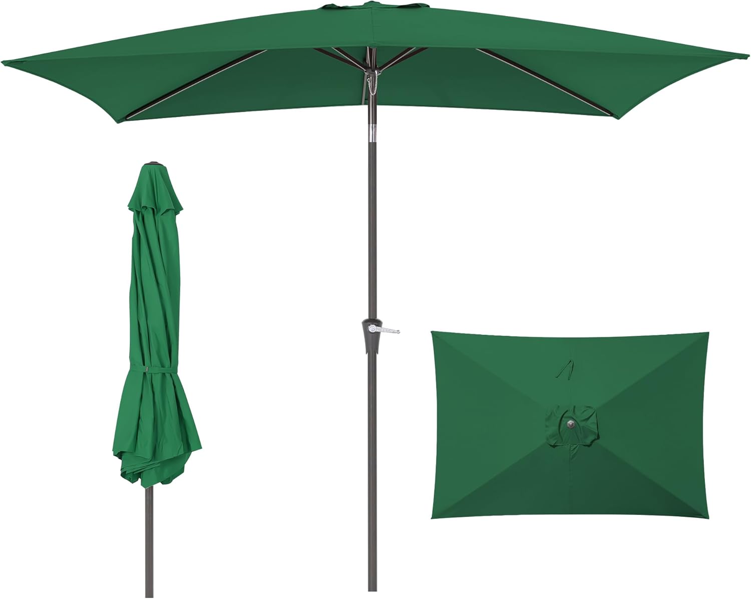 Rectangular Patio Umbrella, 6.5 x 10 ft Rectangle Table Umbrellas w/Heavy Duty Ribs, Effortless Crank and Push Button Tilt, Wind Resistant Sun Umbrella for Outdoor Patio, Beige