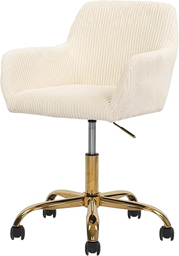 Miniatura 1 de Silla de escritorio giratoria de piel sintética de 360, sillón de oficina en casa ajustable con base dorada para adolescentes, mujeres y niñas,