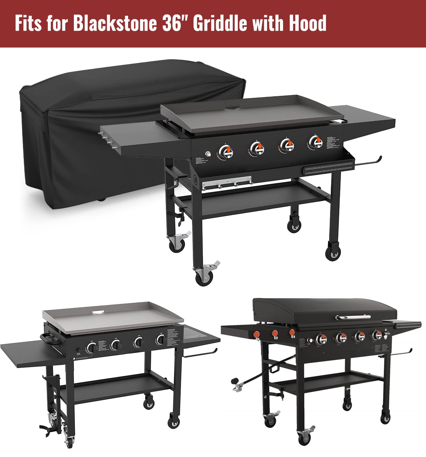 NUPICK 5482 Grill Cover for Blackstone 36" Griddle with Hood, 600D Waterproof and Weather Resistant, Come with a Round Basting Cover