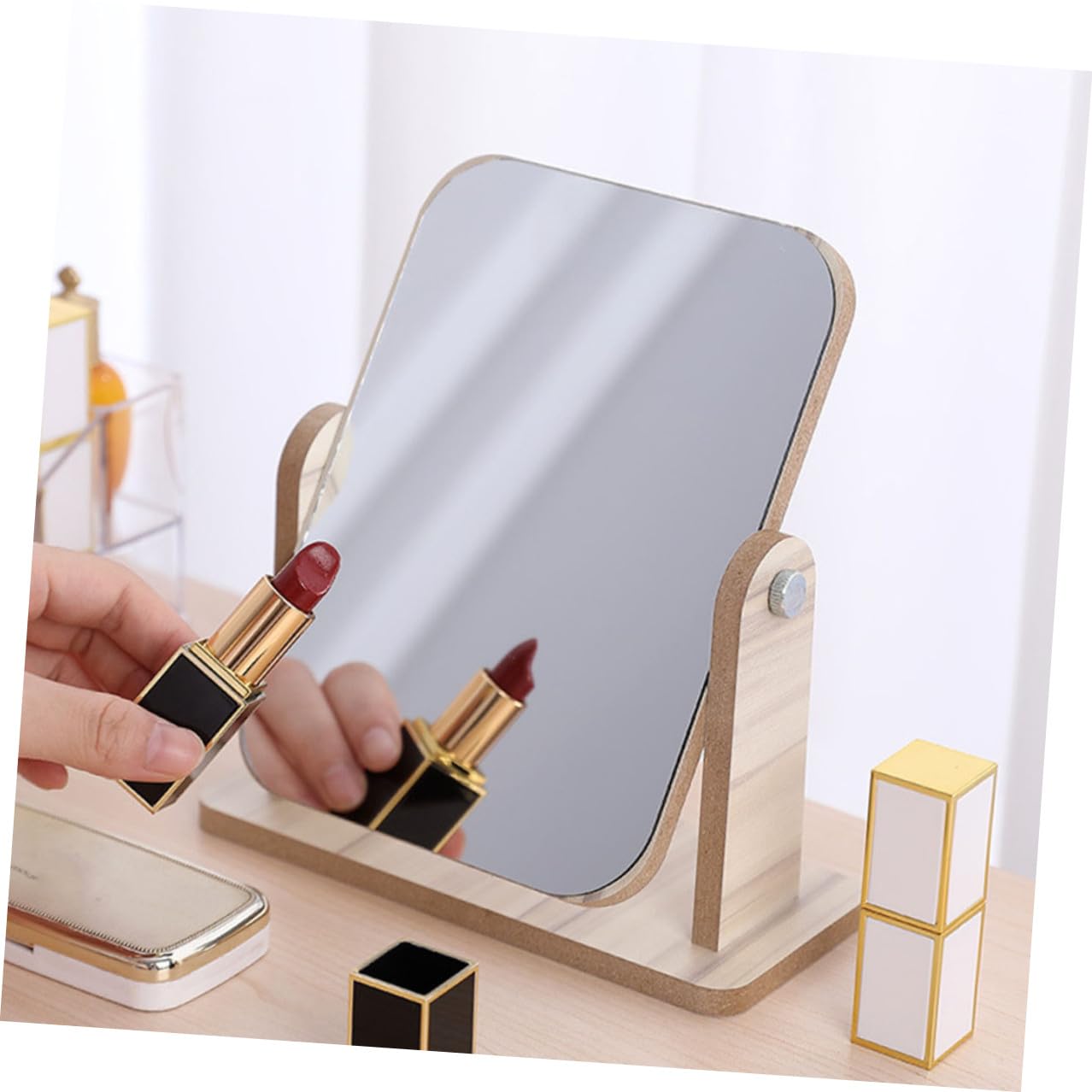 FOMIYES 2 Stück Hochauflösender Drehbarer Kosmetikspiegel aus Holz Doppelseitig Stabiler Standspiegel für Schminktisch Praktischer und Dekorativer Make Up Spiegel für Mädchen