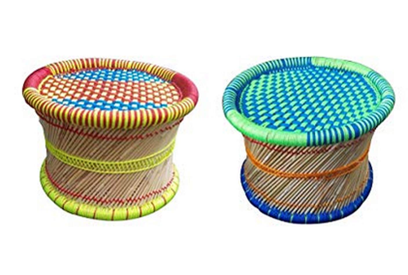 Anupam Enterprises Eco-Friendly Handicraft Cane Bar Bamboo Chair/Stool/Muddha/Mudda for Outdoor/Indoor/Furnishing/Color: Multi-Colored 2 Piece(10 inch Height)
