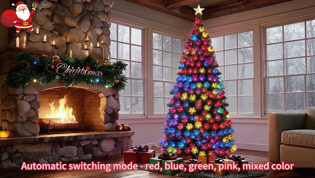 Sapin De Noël Artificiel Illuminé 120 Cm YRHome - Fibres Optiques Multicolores LED, Support Inclus - Idéal Pour La Maison Ou Le Bureau