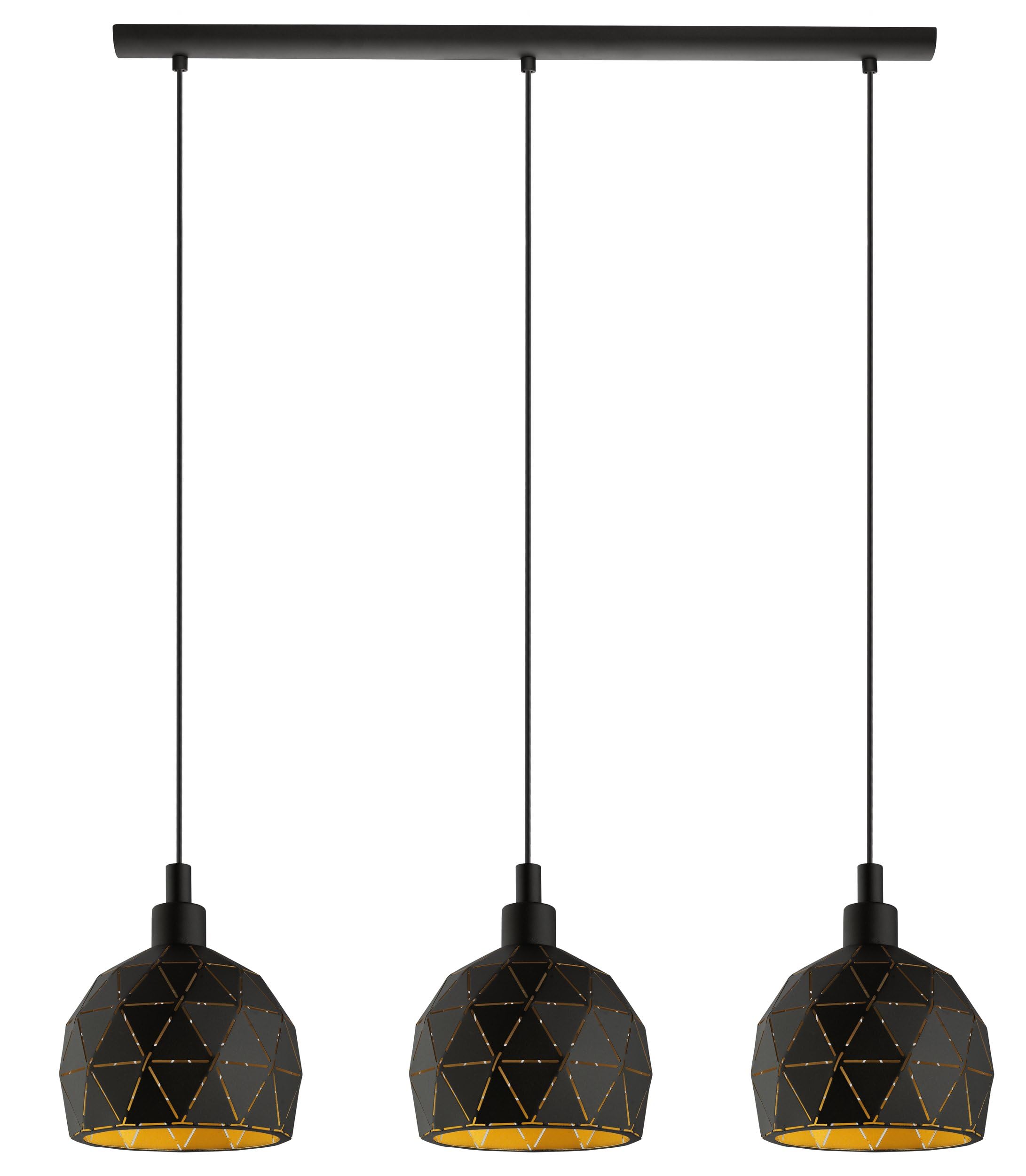 EGLO Pendellampe Roccaforte, 3-flammige Pendelleuchte | Hängelampe aus Metall in Schwarz und Gold, E14 Fassung
