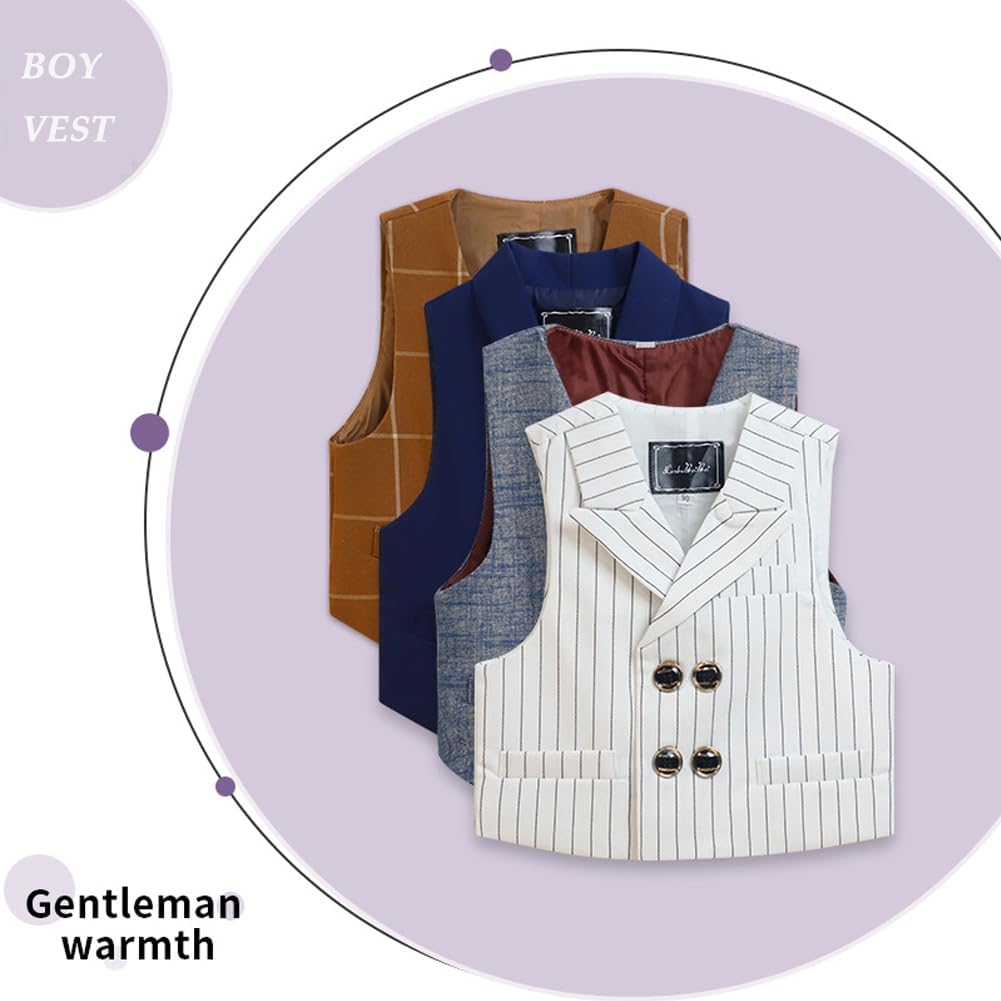 Boy Suit Vest Single Breasted V-Neck Vest with Pocket for Formal Occasion