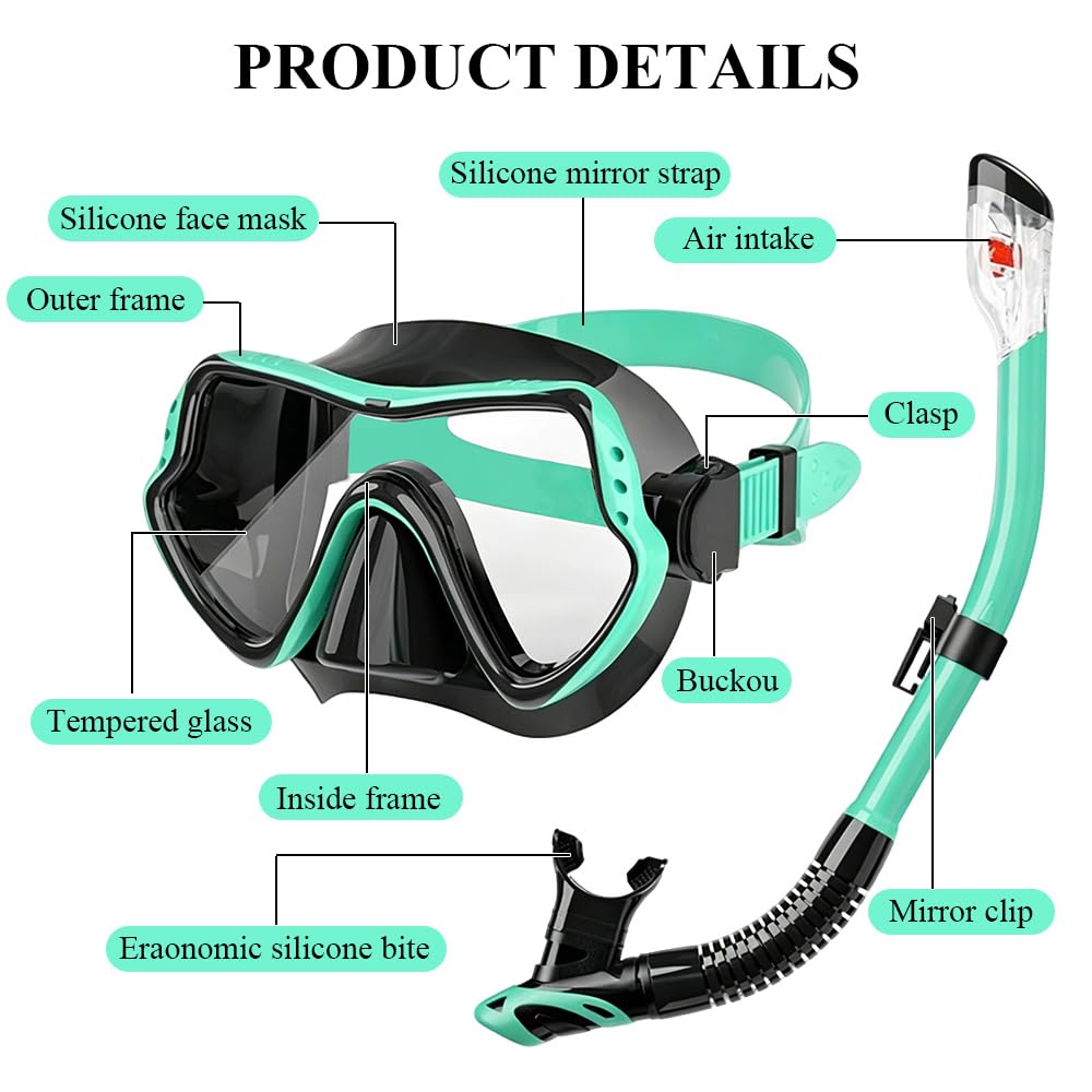 Kit da Immersione per Adulti, Maschera da sub a Tenuta Stagna, Boccaglio a Secco con Maschera Antiappannamento, Set da Snorkeling per Uomo e Donna, Attrezzatura Subacquea a Tenuta Stagna per Immersion