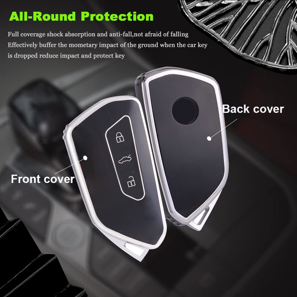 Cover Portachiavi In TPU Per Audi A 3 Bottoni - Morbida, Con Anello Scintillante - Compatibile Con A3, Q3, Q5, TT E Altri - Colore Bianco - 3