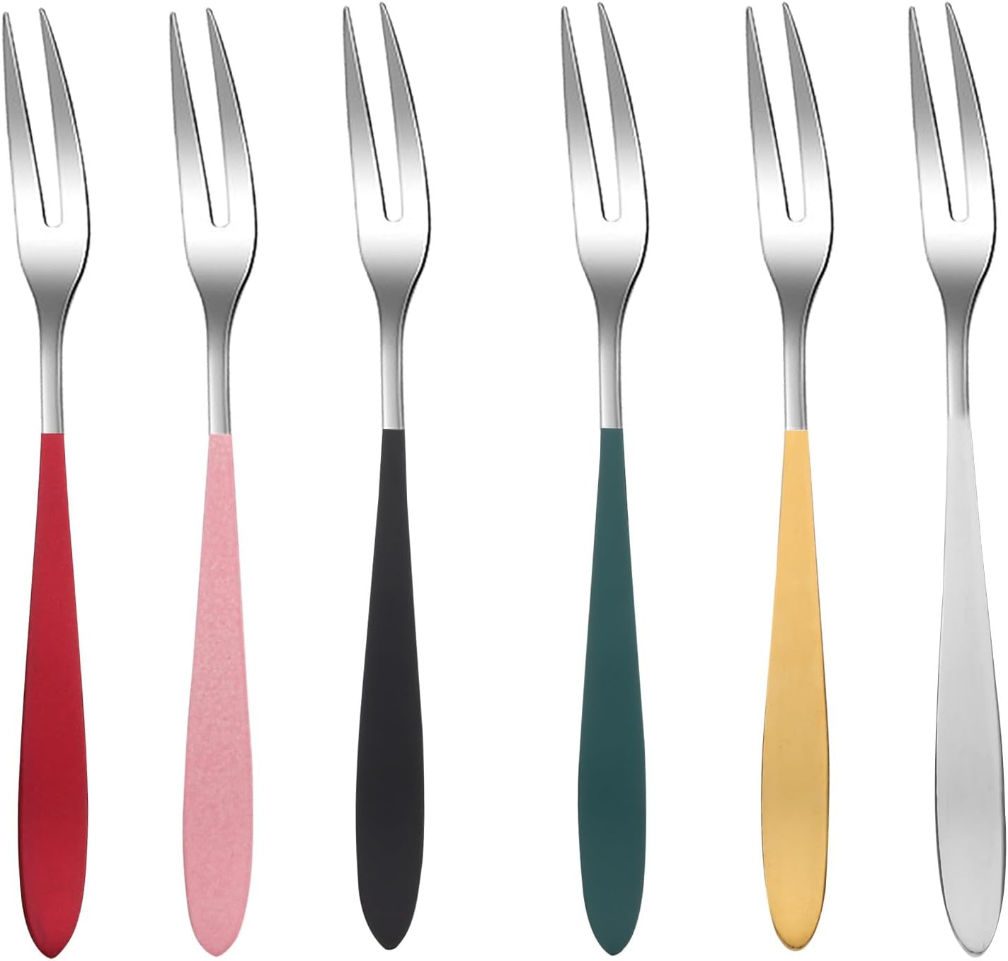 Uonlytech 6 pcs Fruit Forks Stainless Steel Mini Dessert Forks 2-Prong Cake Forks for Salad Appetizer Picks Polished Small Forks for Home Dining Party Serving Everyday Use
