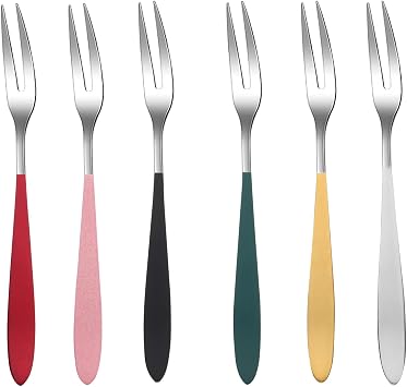 Uonlytech 6 piece Fruit Forks Stainless Steel 2-Prong Set
