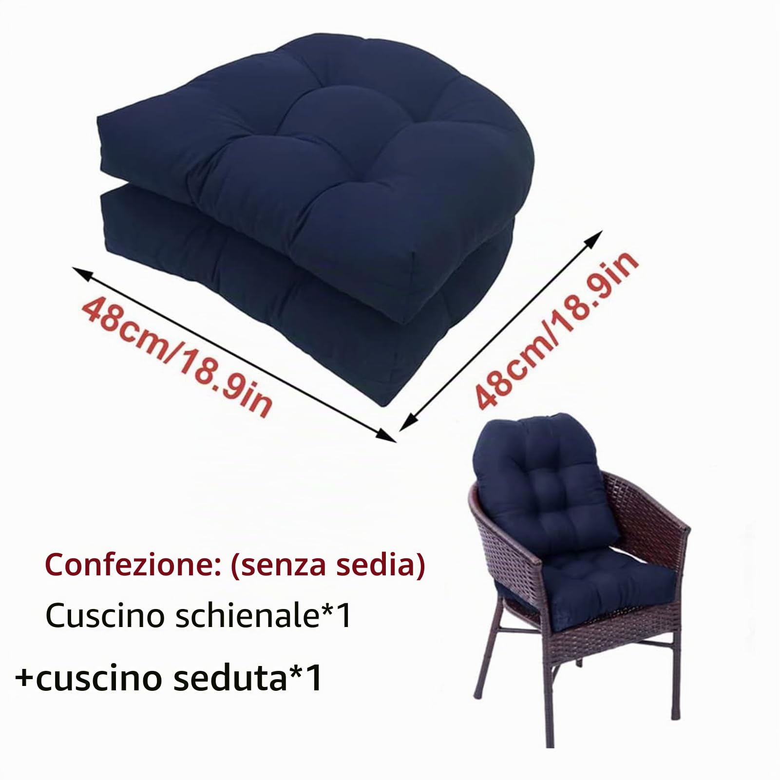 Set di 2 Cuscini per Sedie da Esterno, 19" X 19" Cuscini di Ricambio Impermeabili a Forma di U Sedia in Vimini Imbottita Sedili da Giardino per La Casa Poltrona a Due Posti Seat Marts(Khaki)