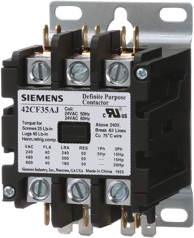 Siemens 42CF35AG Definite Purpose Contactor, 3-Pole, 40 Amp, 208-240V AC Coil Voltage