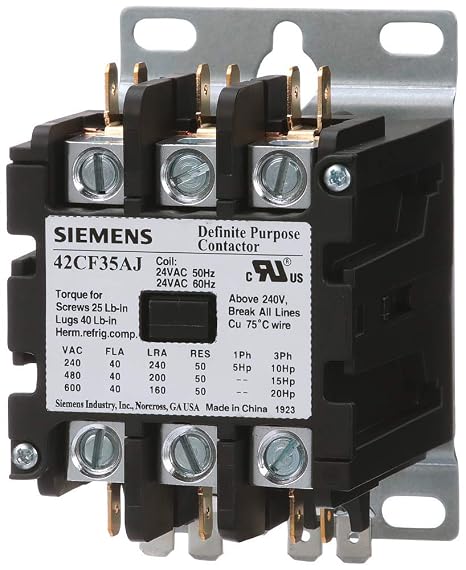 Siemens 42CF35AG Definite Purpose Contactor, 3-Pole, 40 Amp, 208-240V AC Coil Voltage
