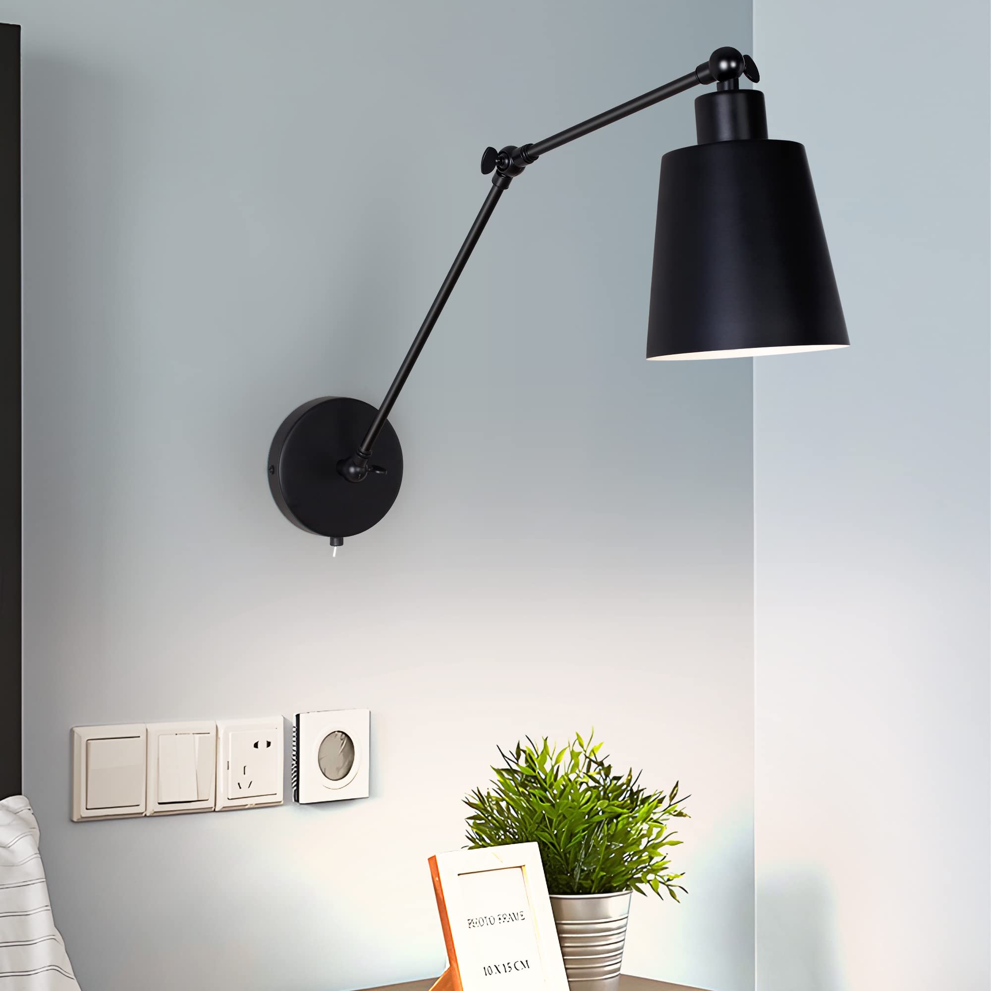 Kinkiety obrotowe z przełącznikiem 60cm kinkiety ścienne, sypialnia lampka nocna z kloszem, stożek oświetlenie wewnętrzne do czytania (żarówka w zestawie)