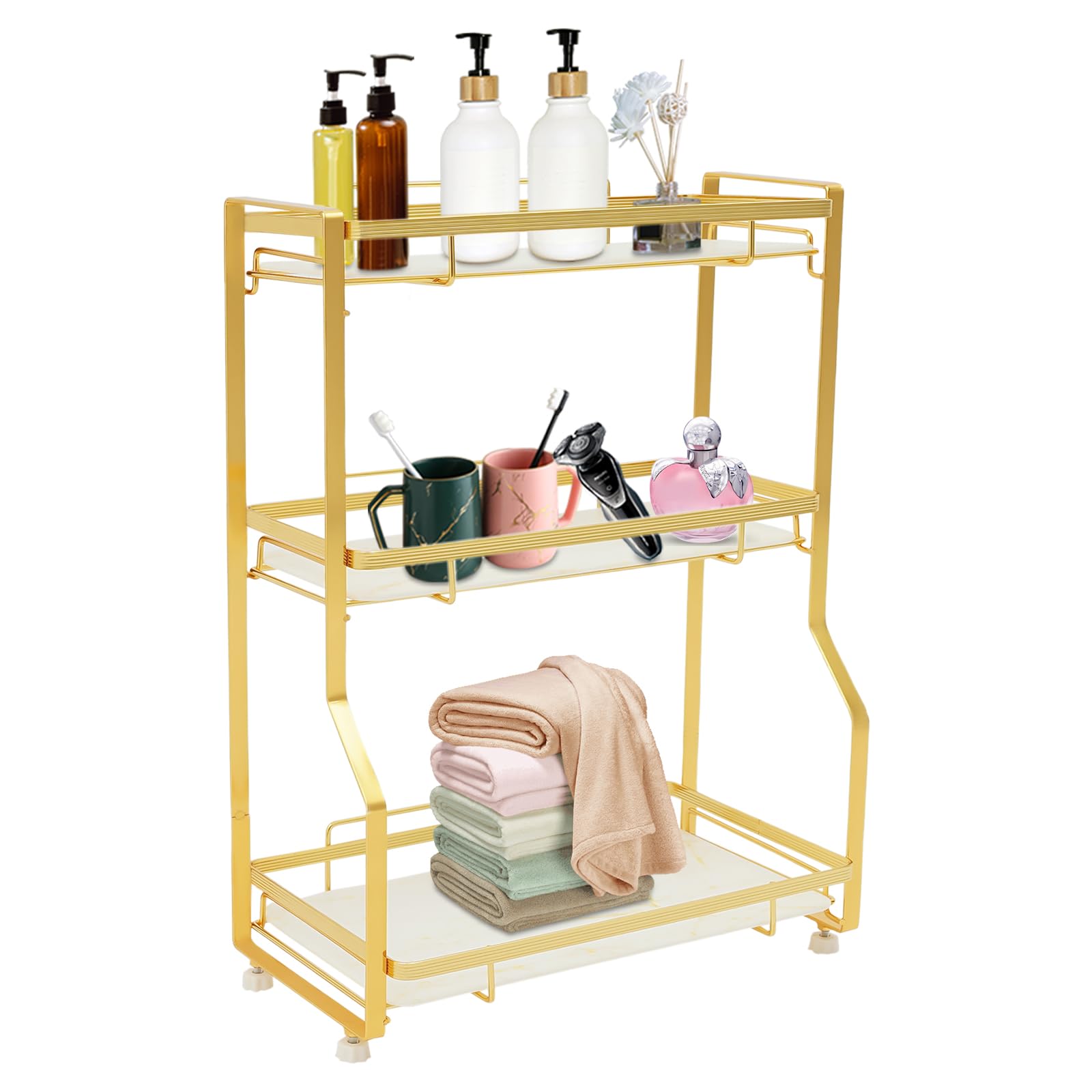 Linanty 3-stufiger Badezimmer-Organizer mit Korb, Duschablage mit großem Fassungsvermögen, schnell trocknende Badezimmerablage zur Aufbewahrung von Duschutensilien (weiß, gold) Küche, Haushalt & Wohnen