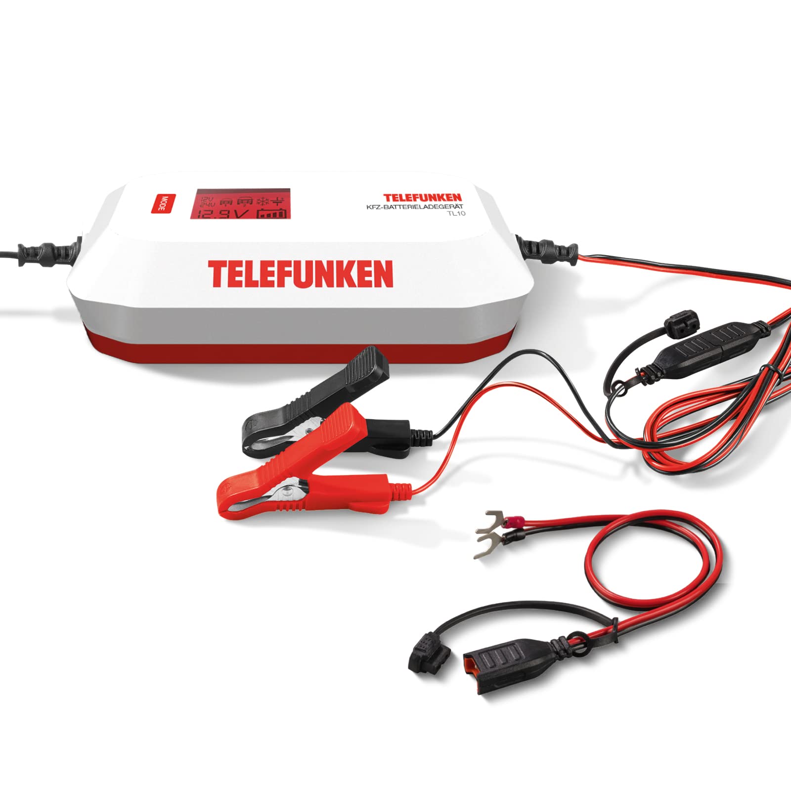 TELEFUNKEN Autobatterie Ladegerät TL 10A | Vollautomatisches Kfz-Batterie Ladegerät für Auto, Motorrad & Oldtimer | Erhaltungsladegerät | Akkuladegerät für das Überwintern von 12V 24V Batterien