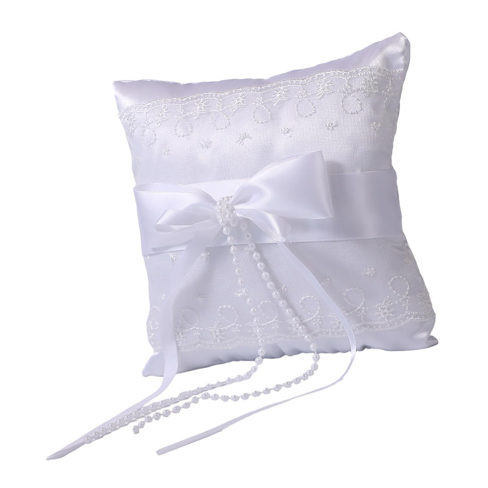 Msioytog Rings Bearer Pillow Soft Cushion Bows Rhinestones Studded for Bridal & Banquets Rings Decorative Cushion Wedding Ceremony Decor