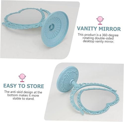 Miniatura 3 de Lurrose Espejo de tocador estético en forma de corazón, espejo de maquillaje de doble cara con espejo de mesa de 360 grados con soporte para baño,