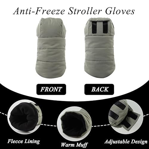 Miniatura 39 de Zsedrut Guantes universales para cochecito de invierno, anticongelante, repelentes al agua, calentador de manos, forro polar, accesorios para Verde