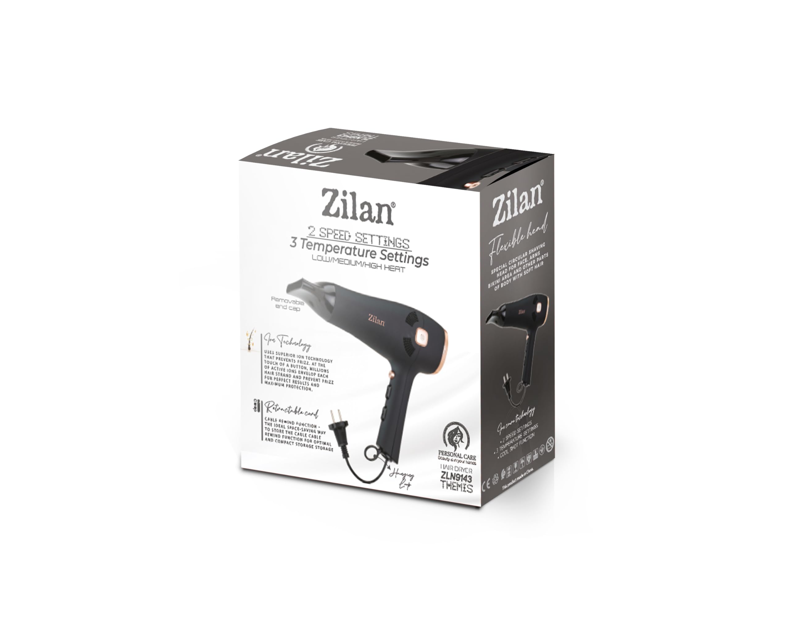 Zilan ZLN9143 Themis Saç Kurutma-Fön Makinesi – 2000W Güç, İyonik Fonksiyon, Otomatik Kablo Toplama