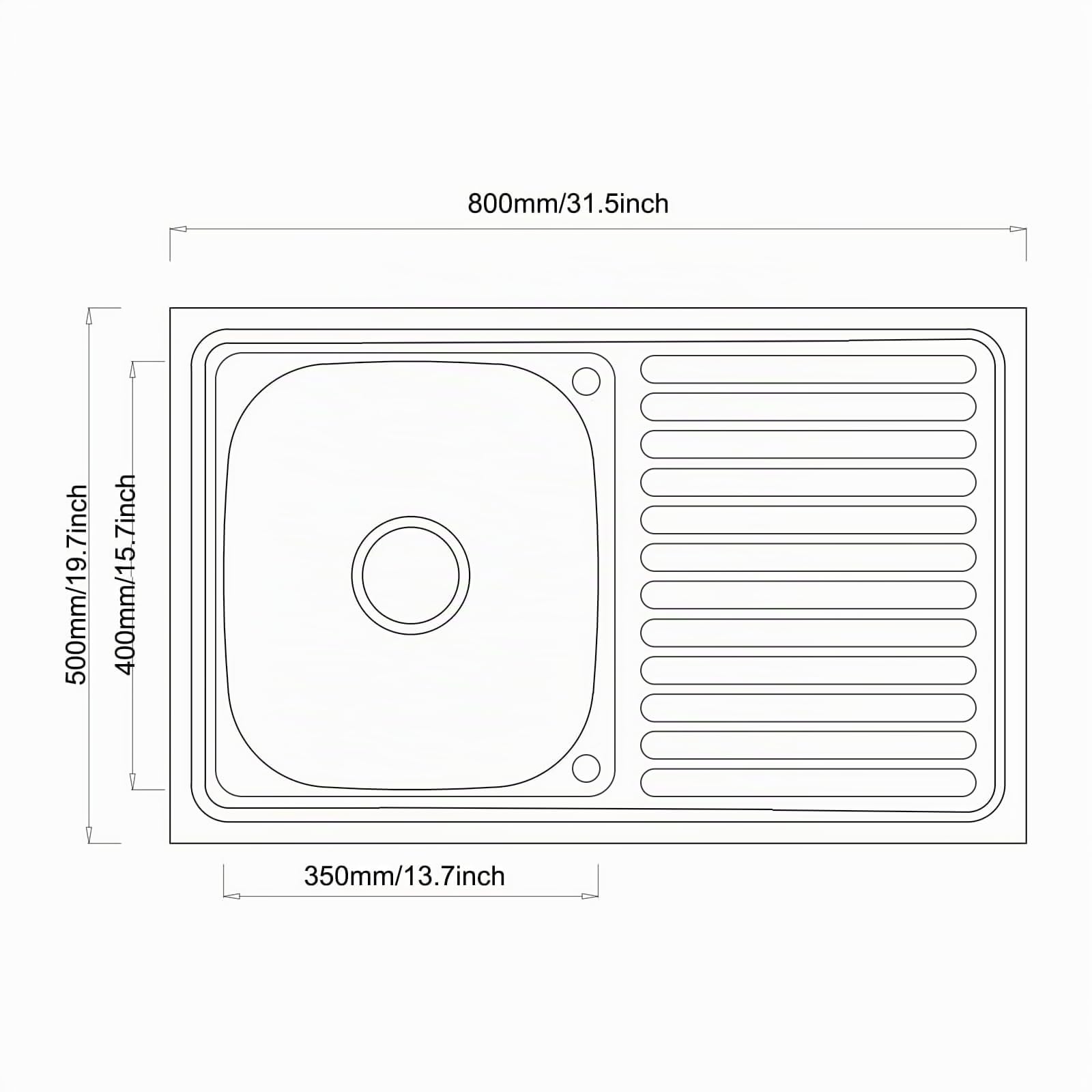 Lavello da incasso in acciaio inox, 80 x 50 cm, scolapiatti con scarico incluso