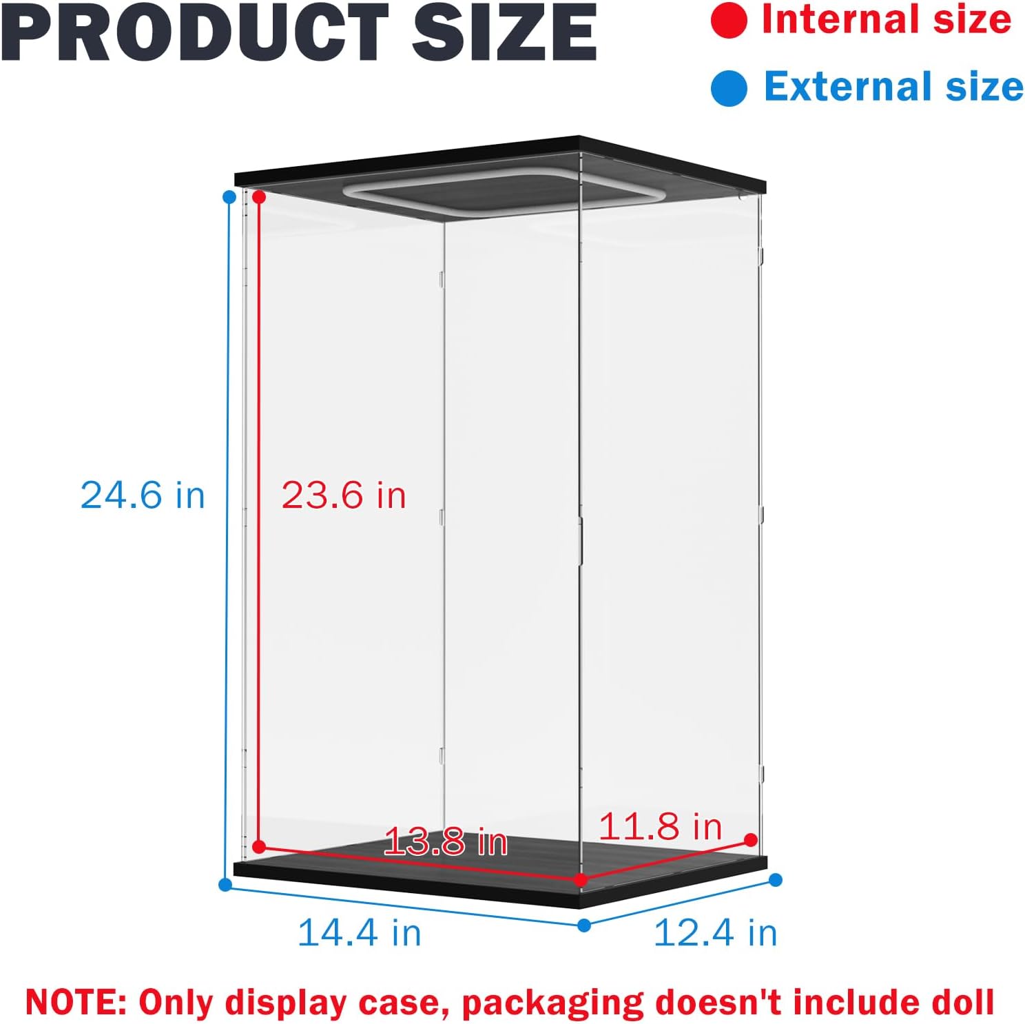 Nynelly Acrylic Display Case for Zimomo Labubu with Light, Clear Display Box for Large Collectibles Doll, Assemble Dustproof LED Showcase Storage Box with Door, 13.8x11.8x23.6in, Black - Image 2