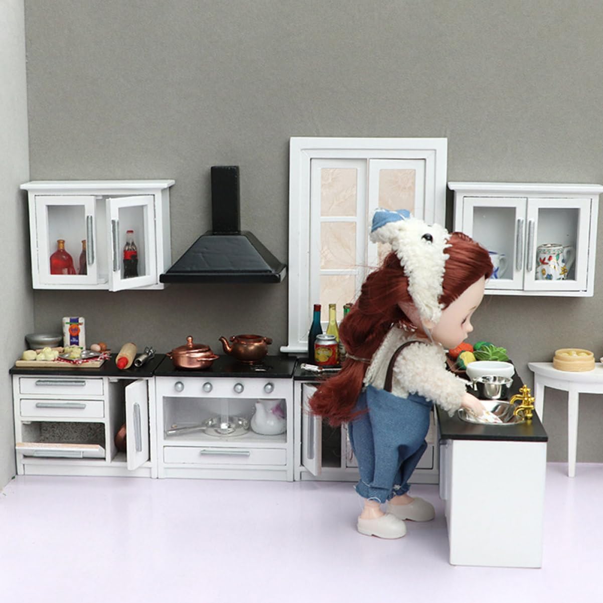 1 Set Wooden Mini Furniture Mini Furniture Ornament Mini House Supply Miniature Kitchen Model Mini House Kitchen Doll House Gas Stove Mini House Furniture Decor Black