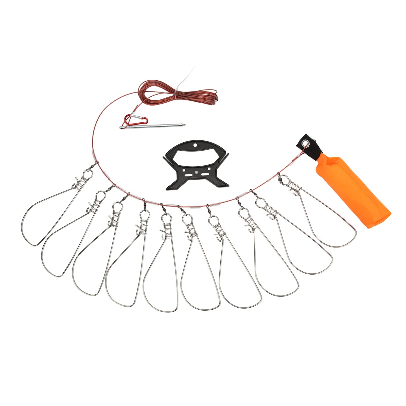 VBESTLIFE Fish Stringer Kit,Live Fish Lock with Foam Stick Steel Wire Fishing Lock Buckle Fish Stringer Kit for Outdoor Fishing(10 Buckles)