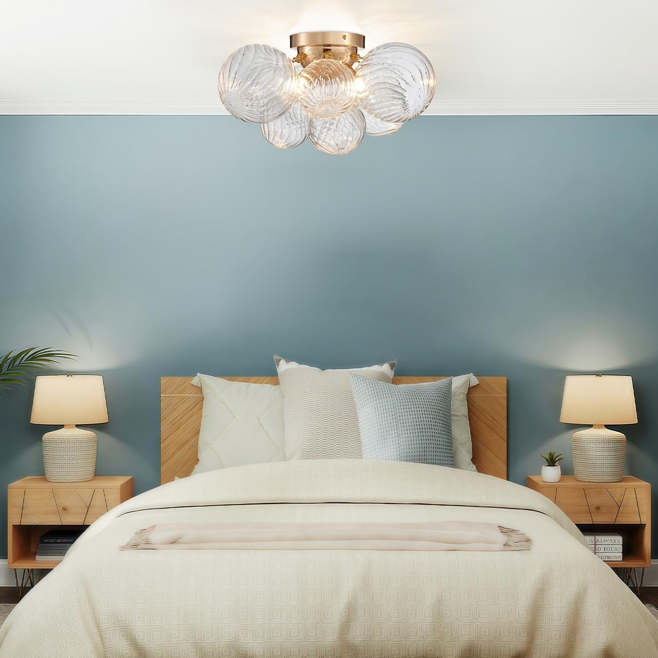 Shrine Lighting Gold Bubble Glass Ceiling Light, Flush Mount Ceiling Light for Living Room, D18'' x H9'', G9*4 Sockets, Globe Glass Shade & Gold Finish Frame