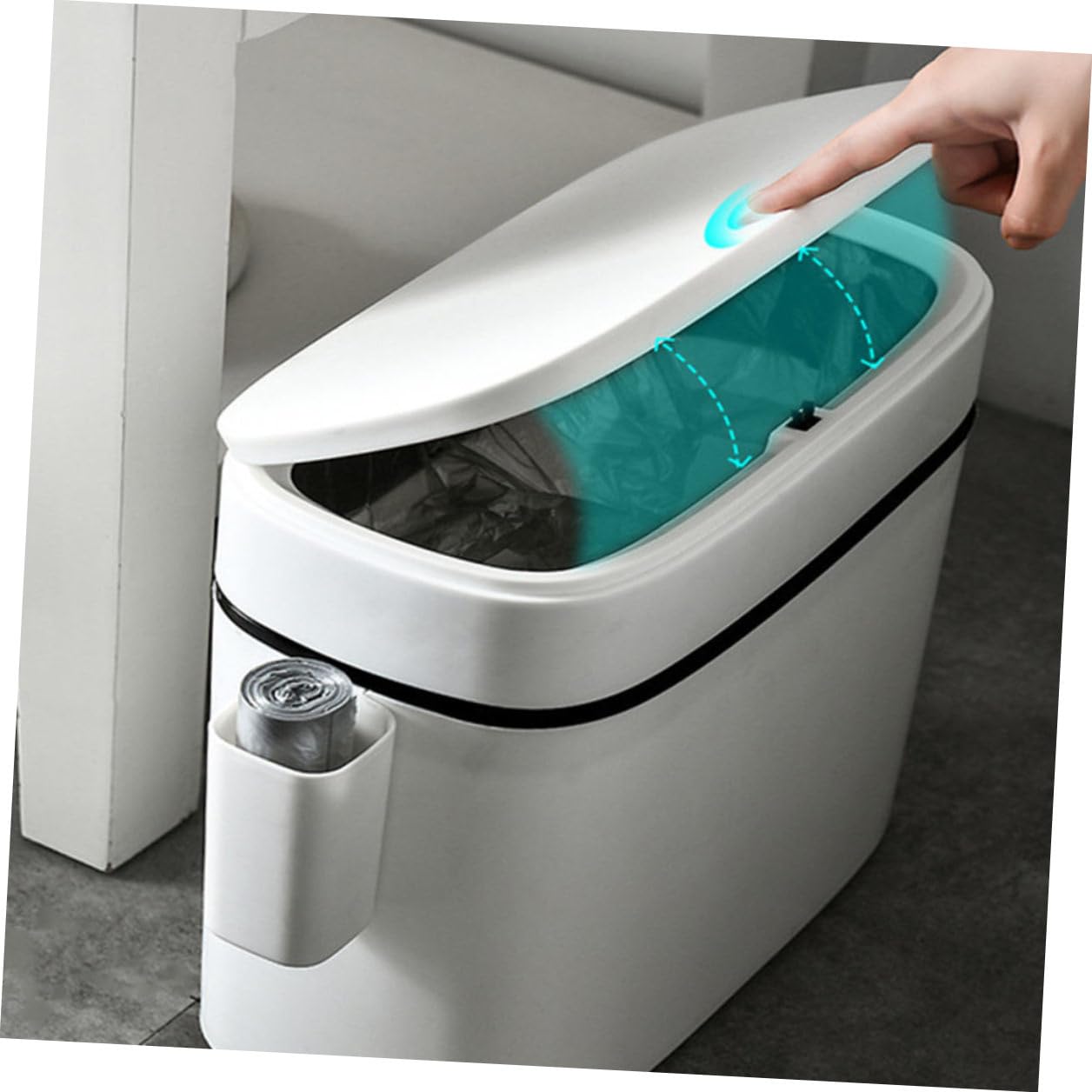 Bathroom Trash Bin with Lid 14l White Wastebasket with Storage Box Compact Kitchen Garbage Can Reusable Rubbish Container for Home Restroom Organization