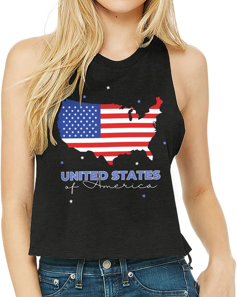 United States of America Racerback Cropped Tank - Flag Women's Tank - Unique Tank Top