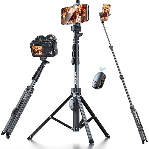 Fugetek 51" Professional Selfie Stick Tripod, 100% All Aluminum Stick & Legs, Lightweight, Detachable Bluetooth Remote, Portable All in One, Compatible with iPhone & Android, Non Skid Feet, Black