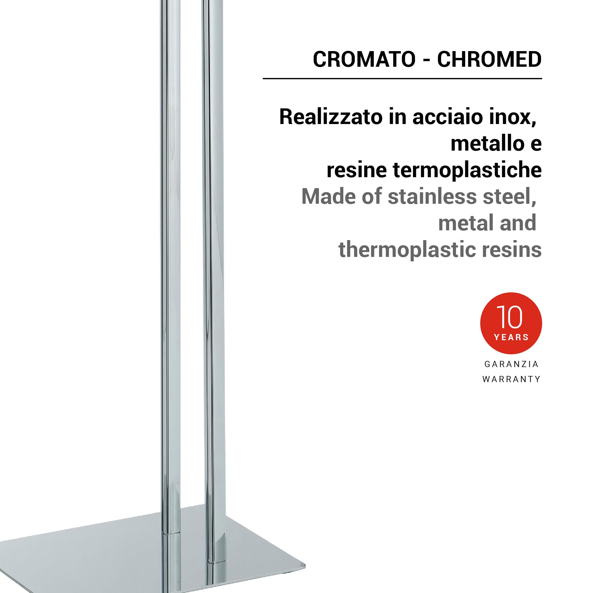 Gedy Felix Bathroom Towel Rail with 2 Fixed Arms, Chrome, Stainless Steel and Metal, 20 x 39.2 x 77.8 cm, 20x39,2x39,2cm - Image 2
