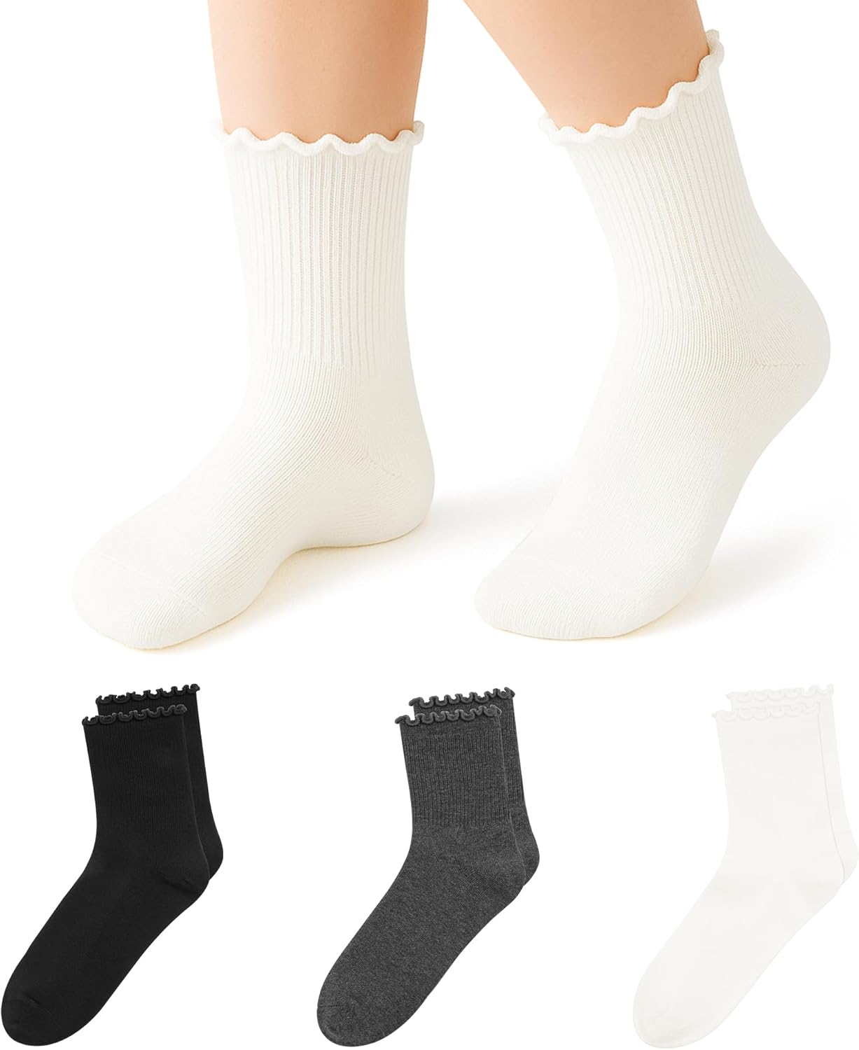 Stelle Girls Ruffle Socks Cotton School Uniform Dress Socks 3/5/6 Pairs Crew Soft Cute Frilly Sock for Kids Toddler