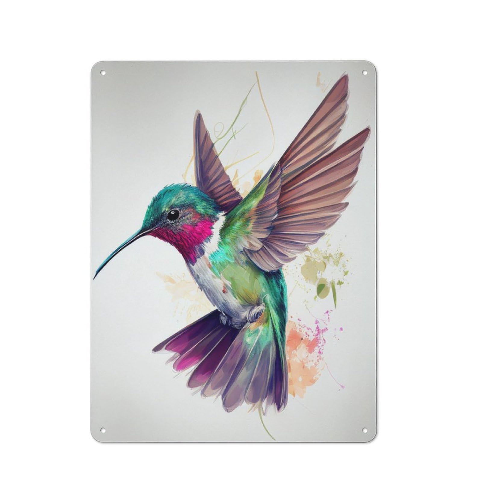 Junmoney Hummingbird Bird Color Metal Sign 40X30cm With For Pub Or Café, Retro Decor, Suited To Café Interior Fans
