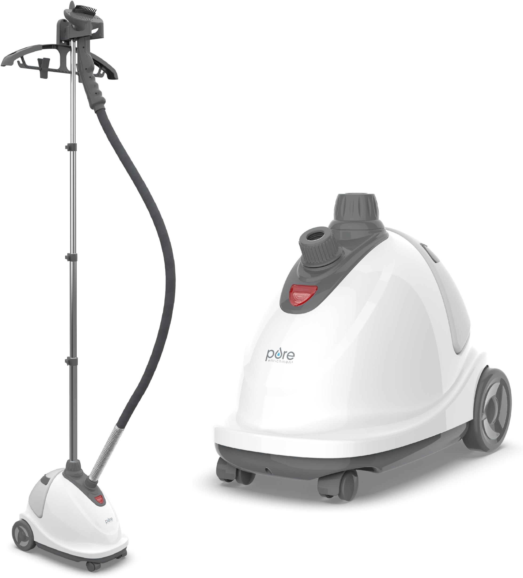 PureSteam XL Standing Fabric Steamer - Professional Wrinkle Remover Heats in 45 Seconds; 1/2-Gallon Tank for 1 Hour of Steaming; Easy-Roll Wheels, Garment Hanger, & Fabric Brush