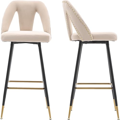 Juego de 2 sillas de comedor de terciopelo, juego de 2, sillas de cocina y comedor, tapizadas de terciopelo, ribete de cabeza de clavo, patas de