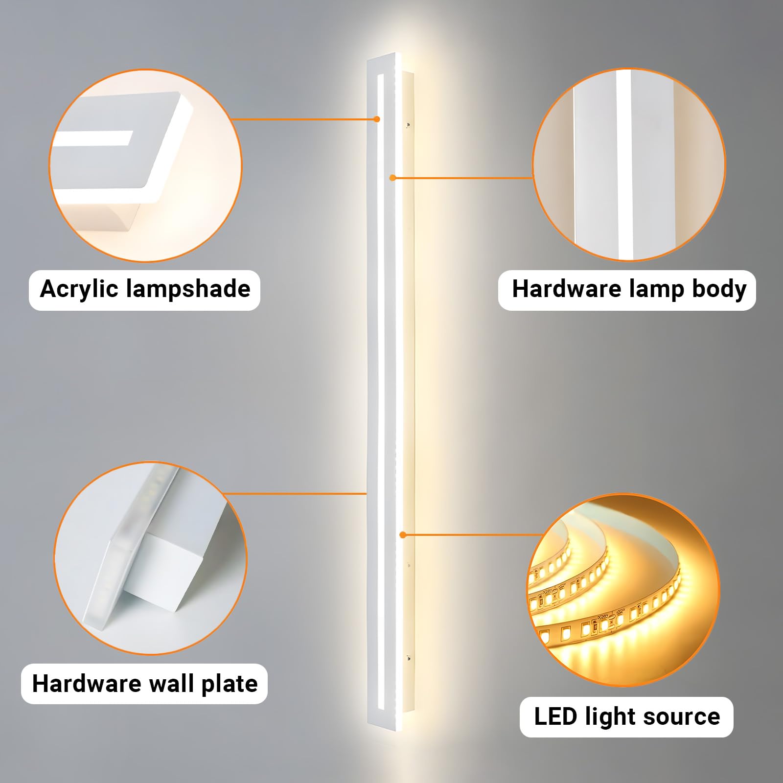 25 W/100 cm Nowoczesne oświetlenie ścienne LED z pilotem | 3 temperatury barwowe (3000K / 4000K / 6000K), ściemniana biała lampa ścienna LED do salonu sypialni