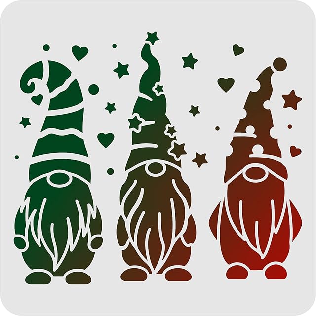 FINGERINSPIRE 3 Gnomes Stencils Decoration Template 30x30cm Plastic Gnome with Hats Drawing Painting Stencils Square Reusable Stencils for Painting on Wood, Floor, Wall and Tile
