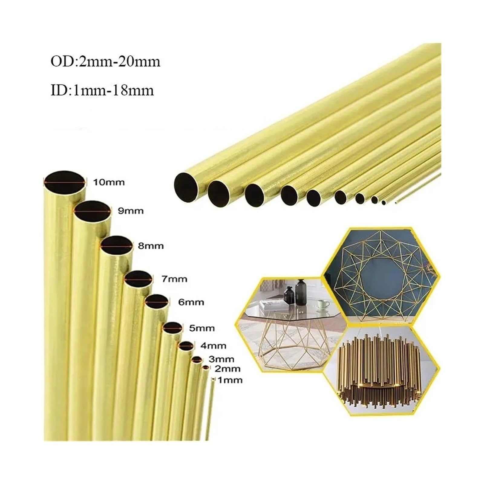 Tubo in ottone senza saldatura for decorazione fai da te, tubo tondo cavo dritto, 1 pezzo, lunghezza 500 mm (19,68 pollici)(OD 16 x ID 14mm)