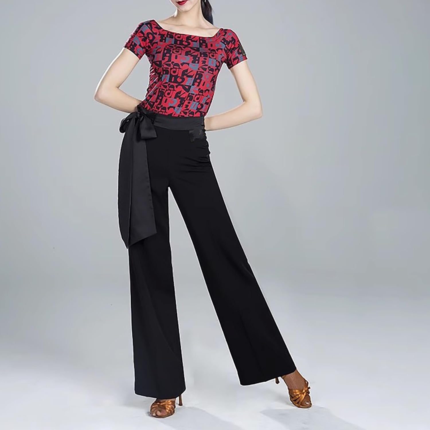 Palazzo Pants for Women Dressy Wide Leg Black Dance Pants for Women with High Waist Suit Ballroom Latin Salsa - Image 5