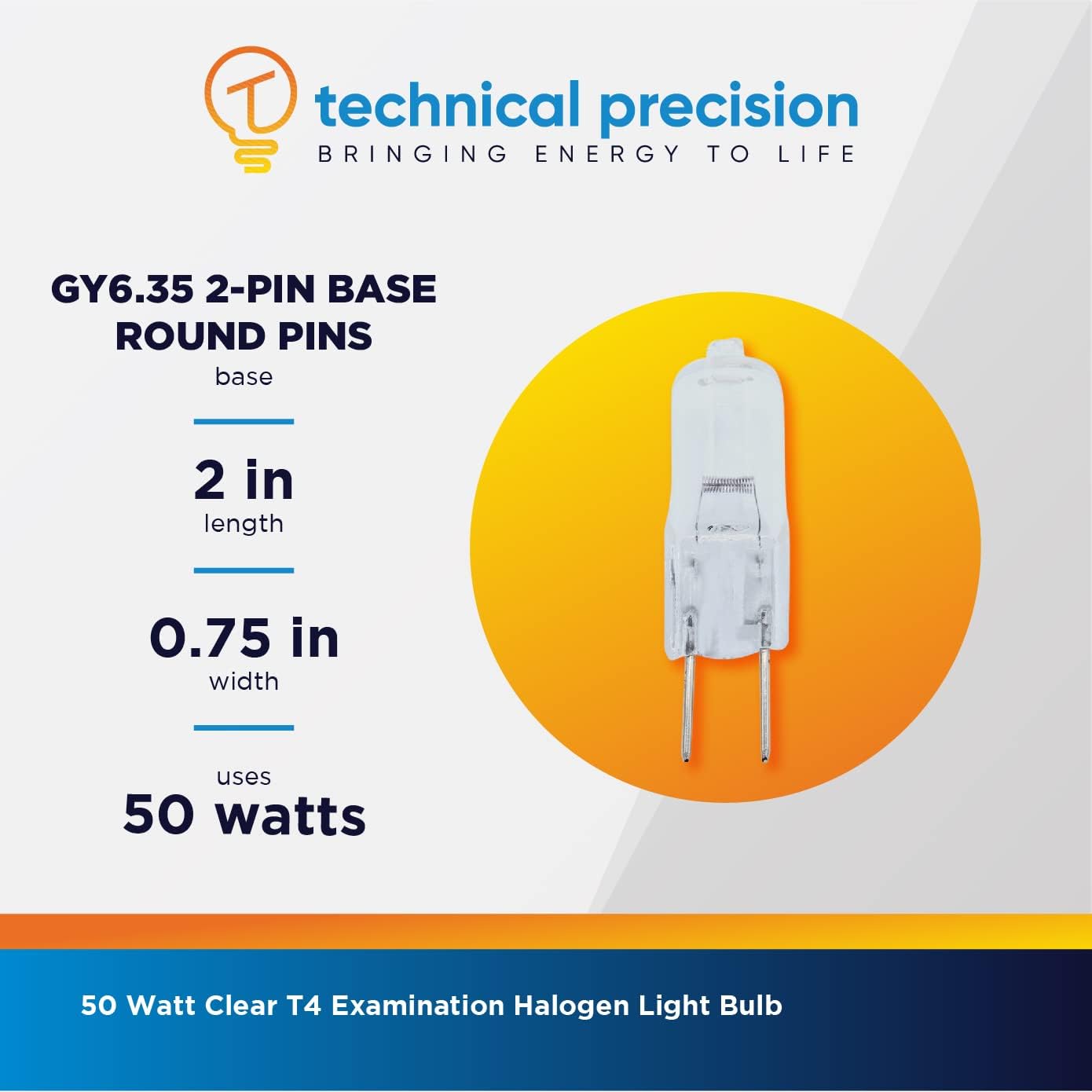 Technical Precision Replacement for Berchtold Chromophare D300 Light Bulb Halogen 12V 50W with GY6.35 2-Pin Round Base - Clear T4 Bulb Type - Examination Light - 1 Pack