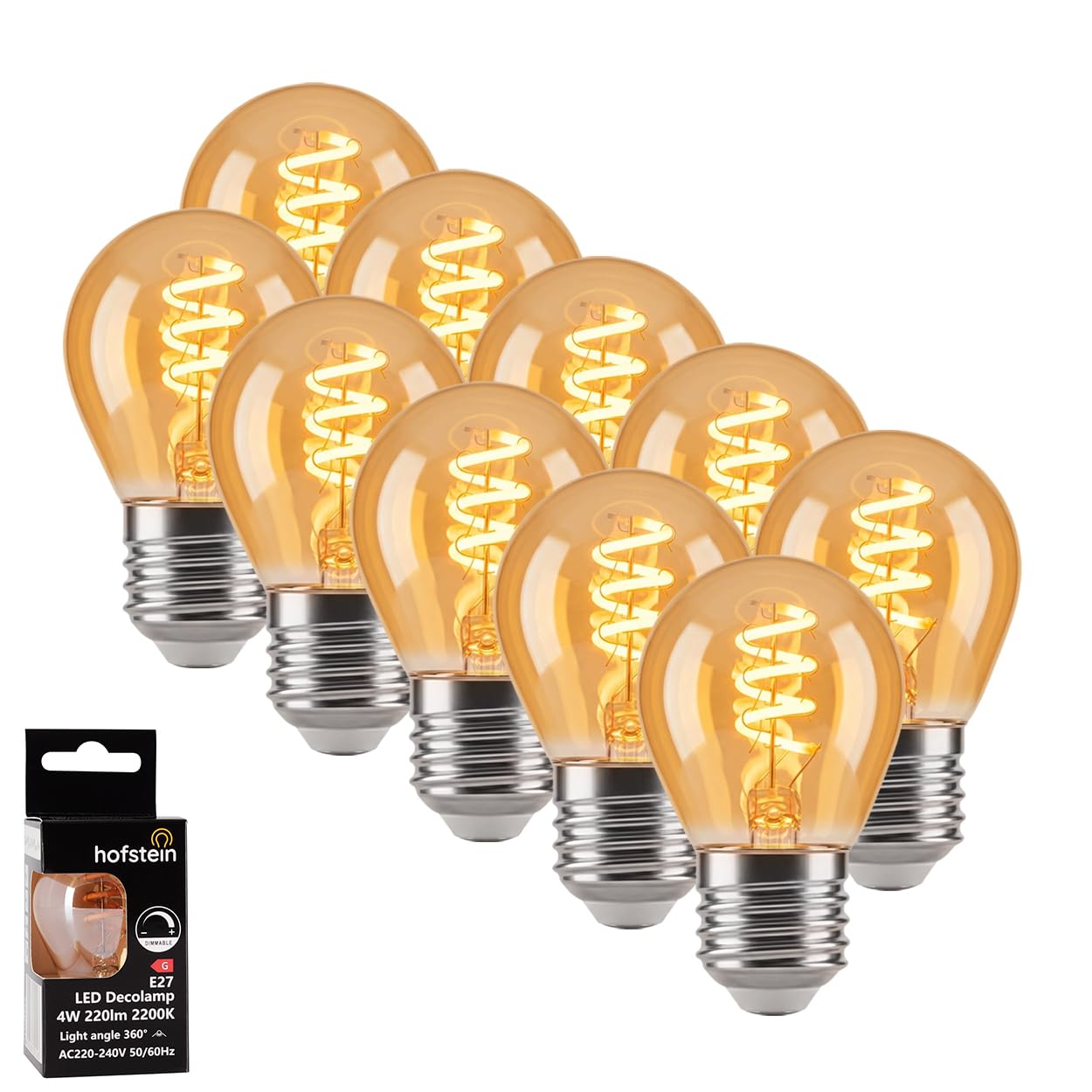 HOFSTEIN E27 LED Warmweiss Glühbirne Vintage Kugel 10er Set 4 Watt 220 Lumen 2200 Kelvin G45 Dimmbar Leuchtmittel für Gemütliche Atmosphäre In Wohnräumen