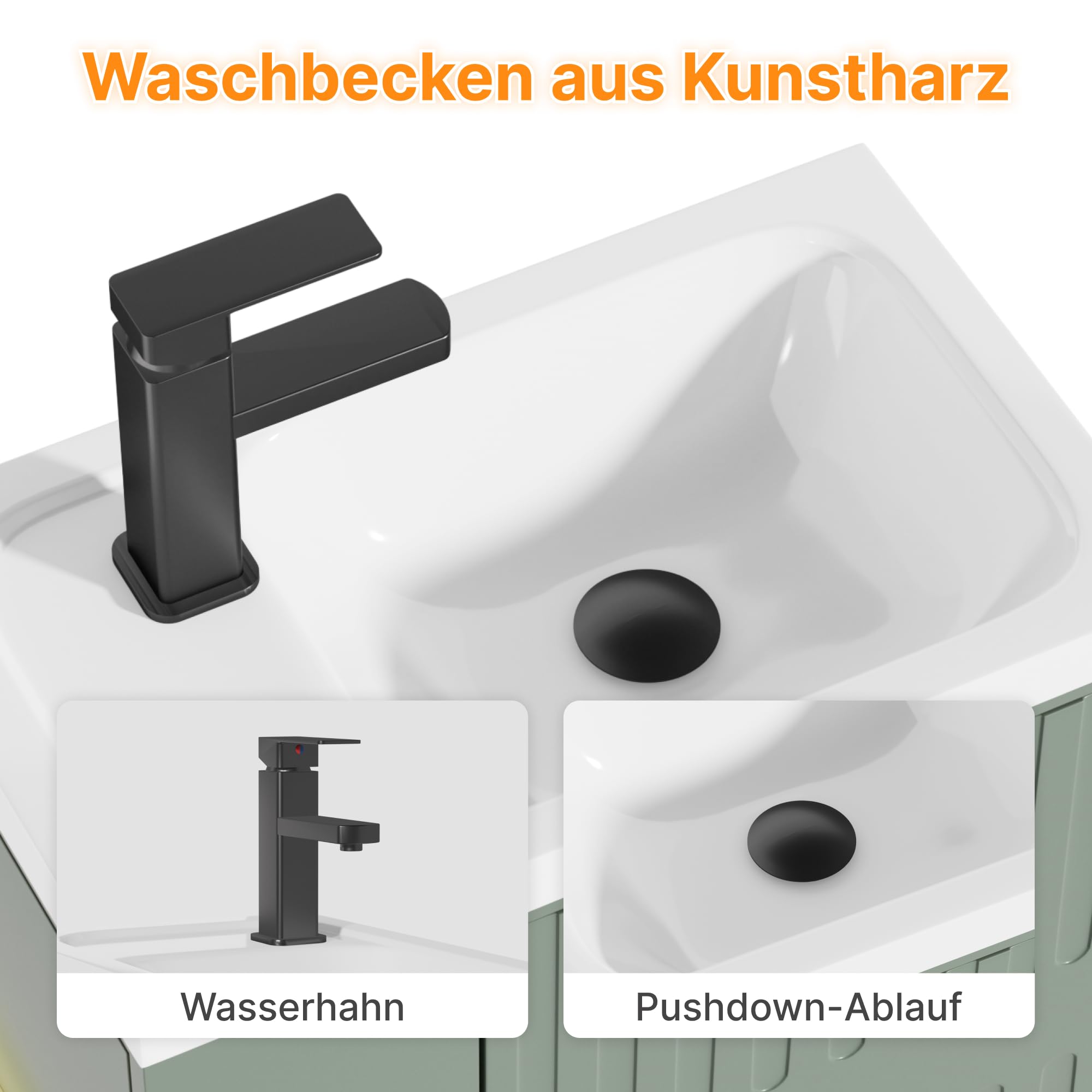 UEV Waschbecken kleine mit Unterschrank hängend 50,5 cm Grün