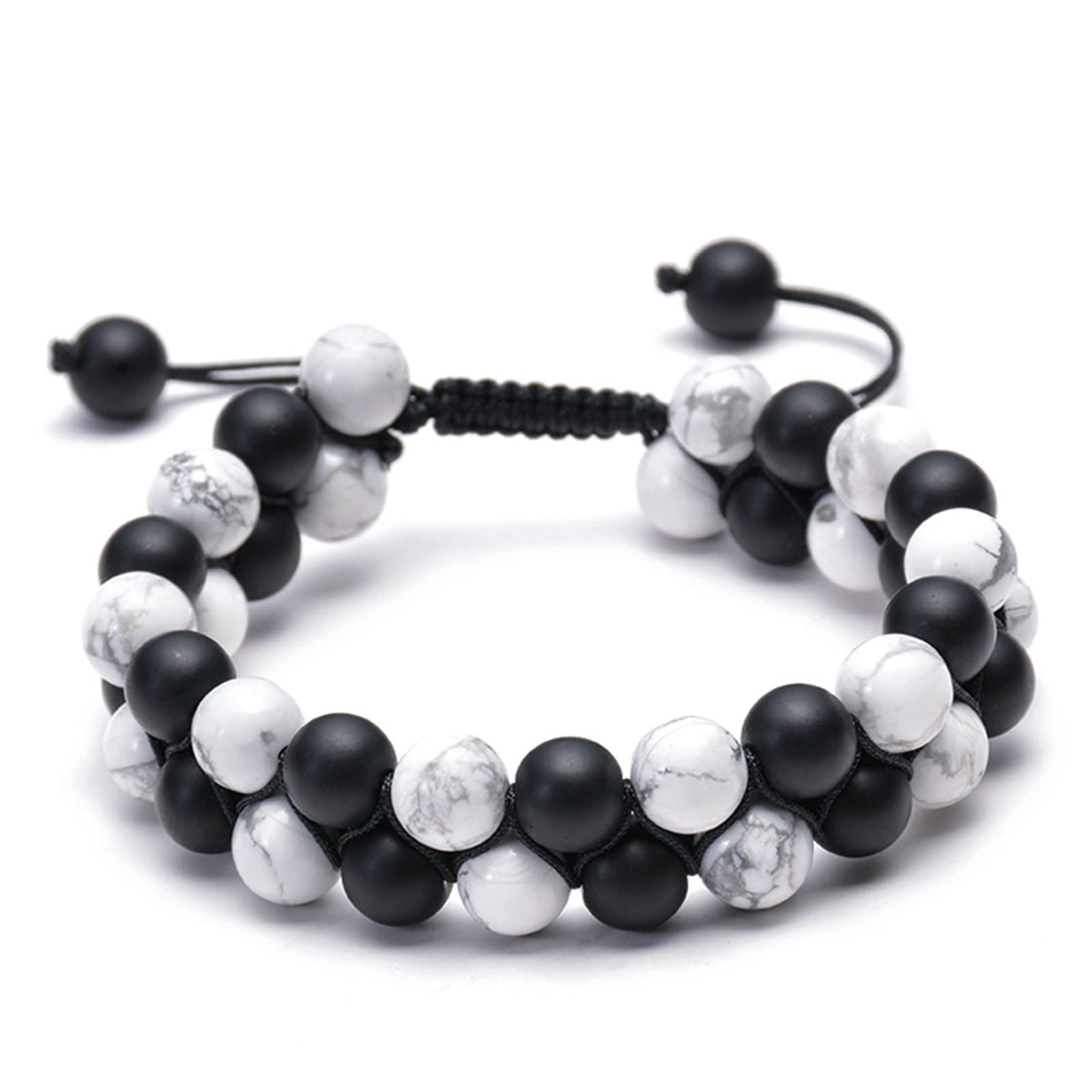 HLTYGWX 7 Chakren Armband Damen, Doppellagiges Steingeflochtenes Armband Herren Verstellbares Armband 19-30CM