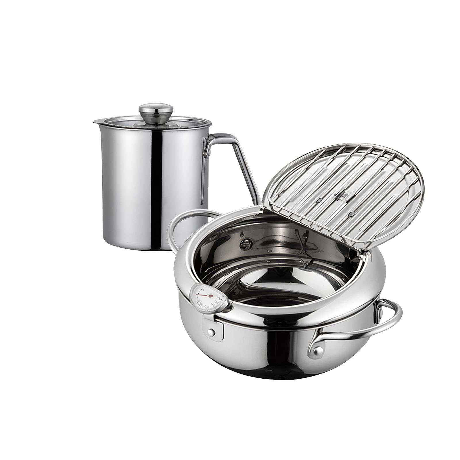 Tempura Deep Fryer Pot with Oil Filter Can 304 Stainless Steel with Temperature Control and Lid Japa