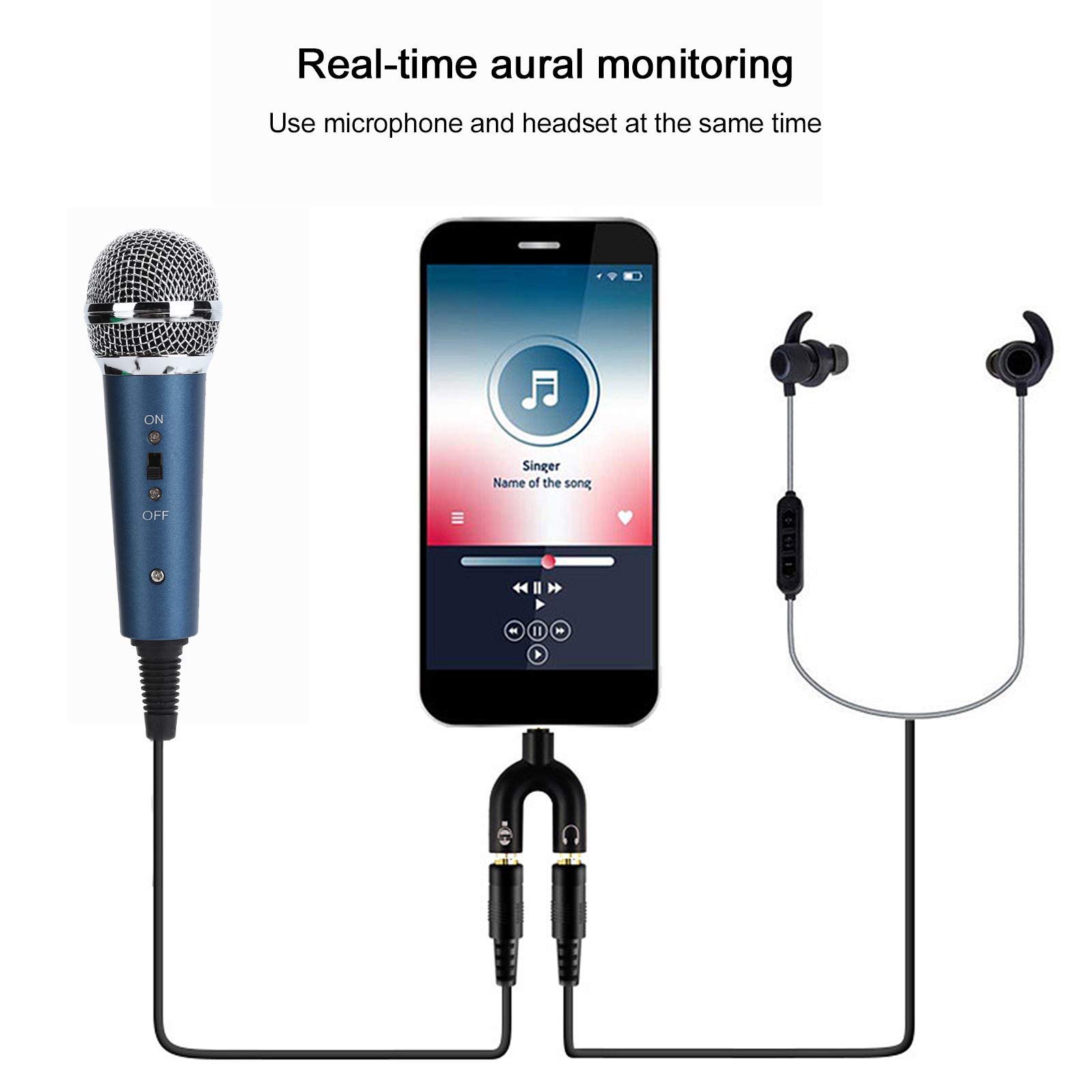 Microfono a condensatore cablato, Adattatore Audio da 3,5 mm a Forma di U per Computer, Karaoke, Desktop, Laptop