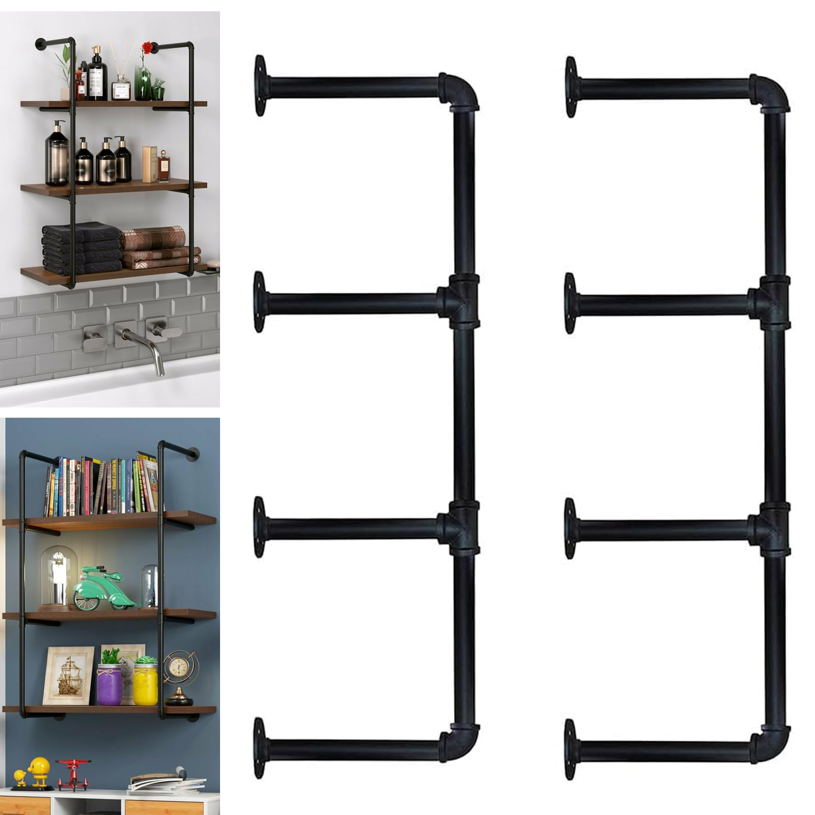 4 Tier Industrial Pipe Floating Shelves For Bathroom, Kitchen, Bedroom