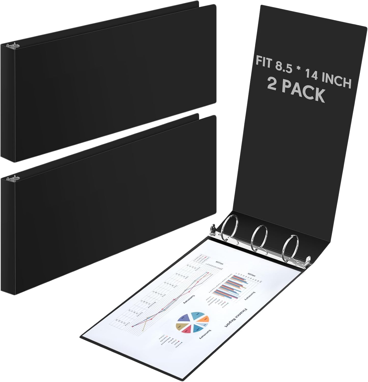 2 Pcs 8.5' x 14' Landscape 3 Ring Legal Size Binders 2 Inch Round Ring Binders Heavy Duty Economy Holds 8.5 ' x 14' Paper for Artwork Blueprints, Office, Home, Work Places(Black)