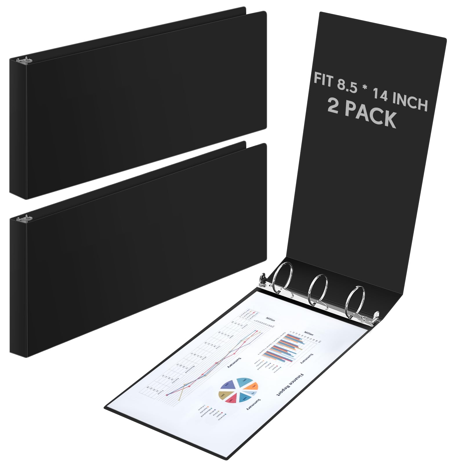 Photo 1 of Humyoun 2 Pcs 8.5'' x 14'' Landscape 3 Ring Legal Size Binders 2 Inch Round Ring Binders Heavy Duty Economy Holds 8.5 '' x 14'' Paper for Artwork Blueprints, Office, Home, Work Places(Black)