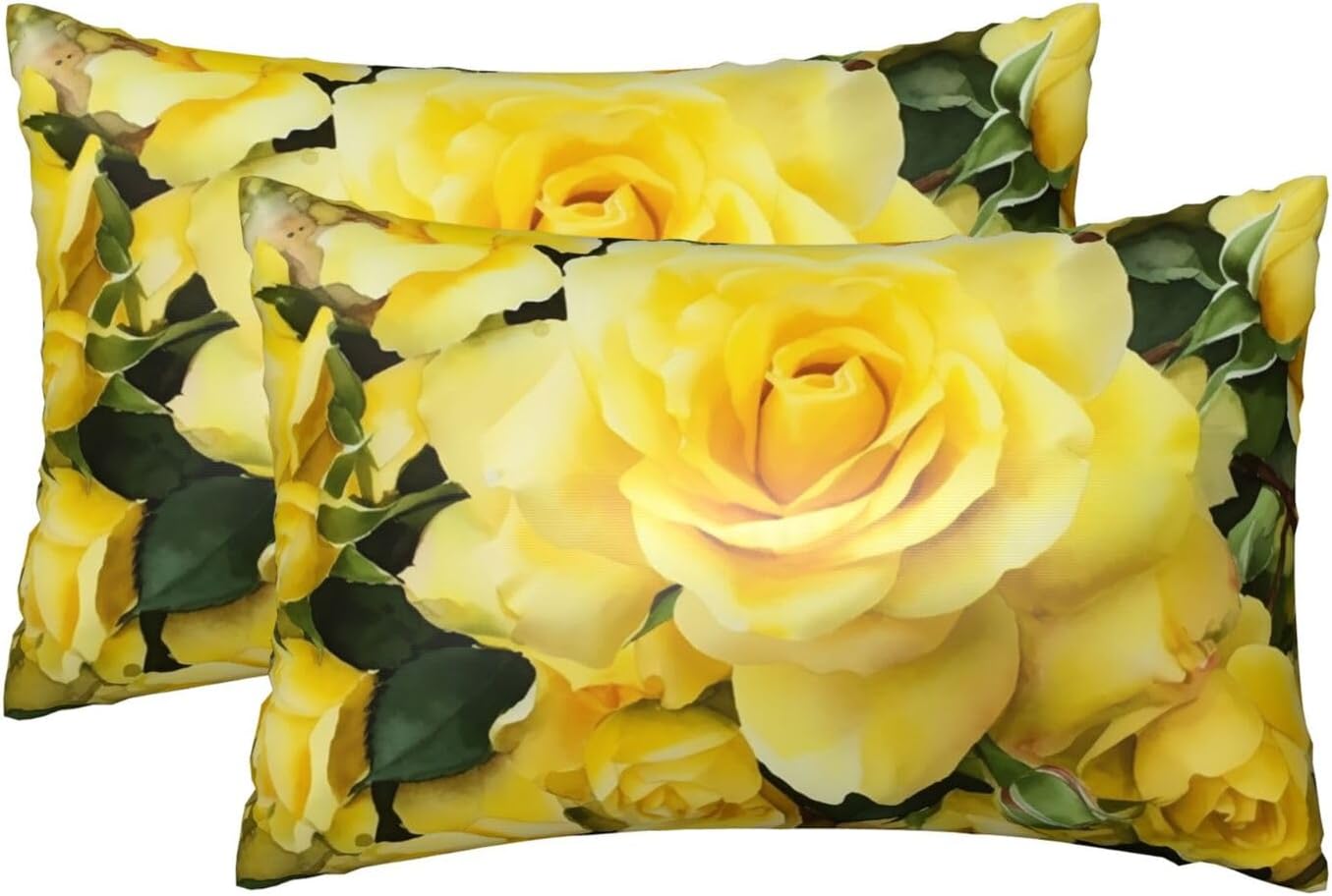 Silk Pillow Cases Set of 2, 20x30 Inches Queen Pillowcase for Hair and Skin, Soft Satin Bed Pillow Protector Covers with Hidden Zipper, Yellow Rose Pillow Cover for Sleeping Gift